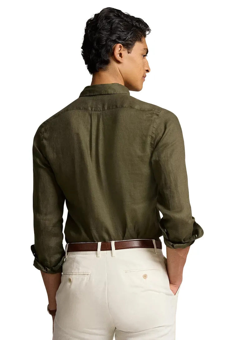 linnen Polo Ralph Lauren overhemd olijfgroen
