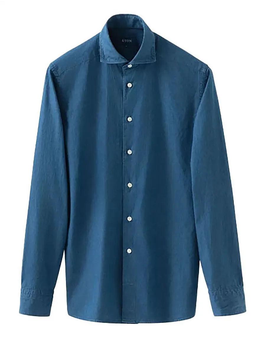 Eton overhemd donkerblauw Denim Lightweight slim fit