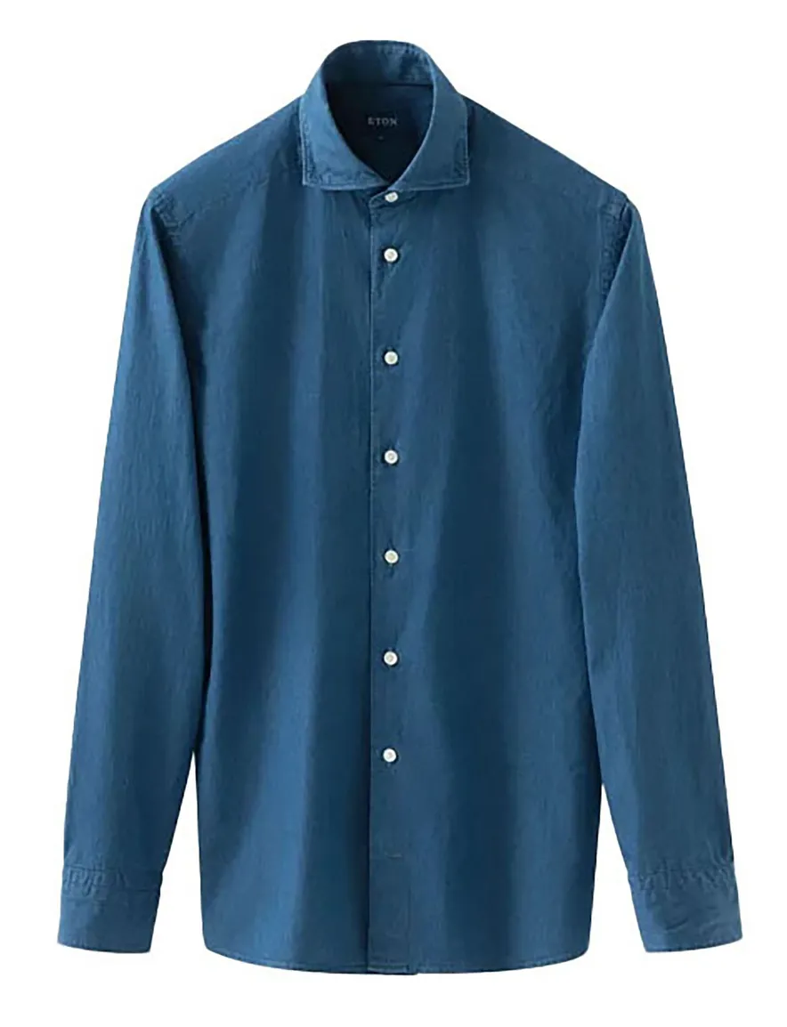 Eton overhemd slim fit effen donkerblauw katoen
