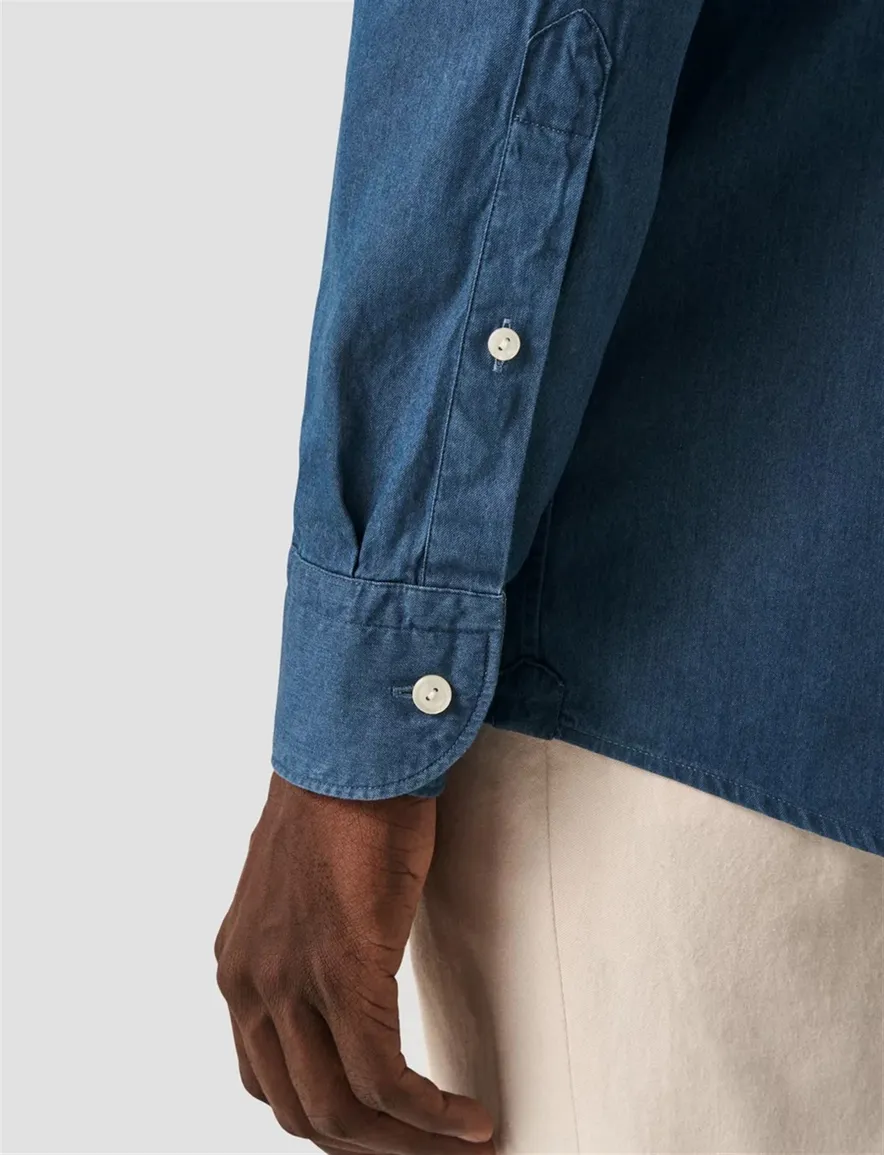 Eton overhemd slim fit effen donkerblauw katoen