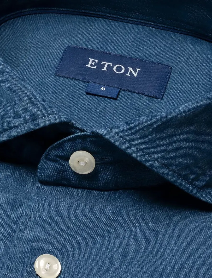 Eton overhemd donkerblauw Denim Lightweight slim fit