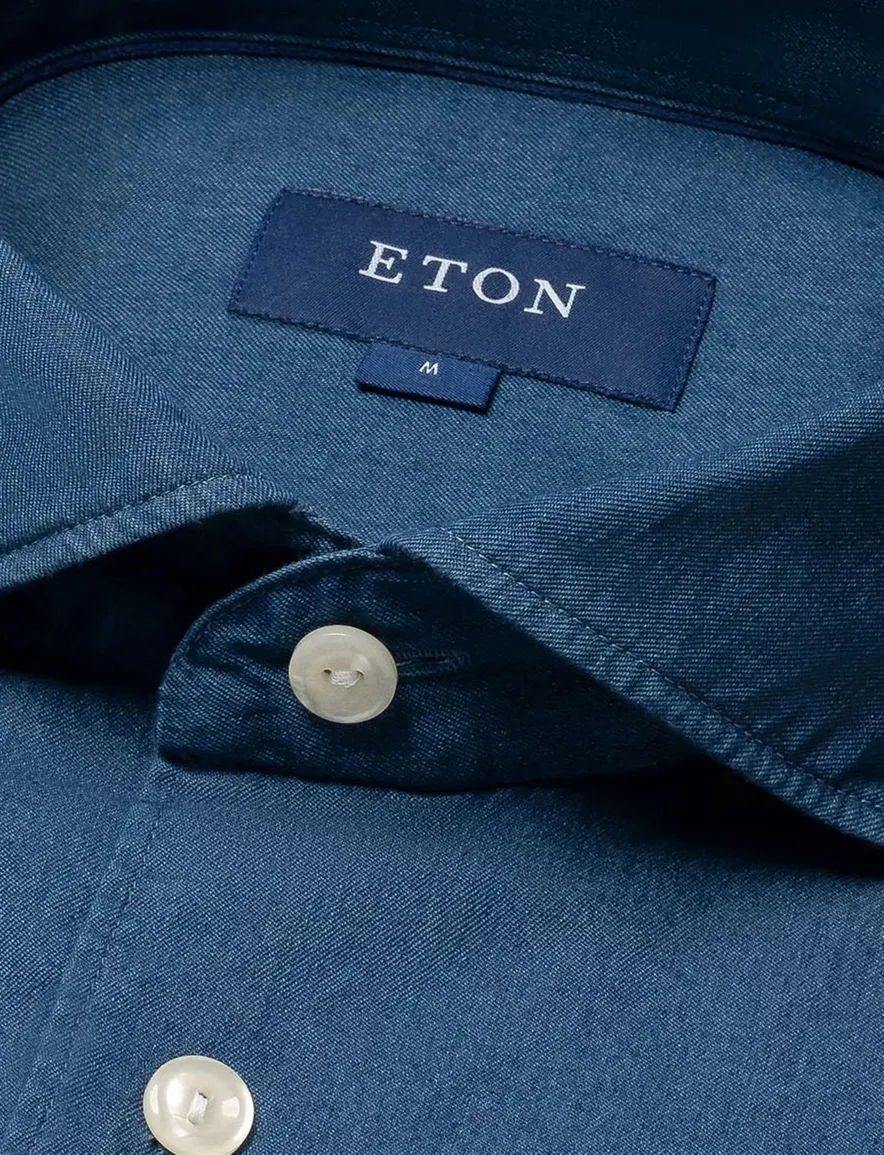 Eton overhemd slim fit effen donkerblauw katoen