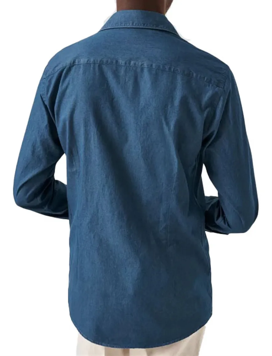 Eton overhemd slim fit effen donkerblauw katoen