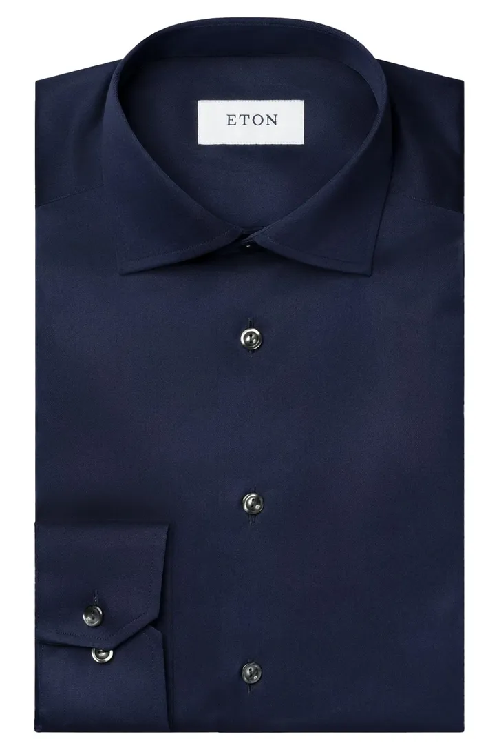 Overhemd Eton Slim Fit donkerblauw effen