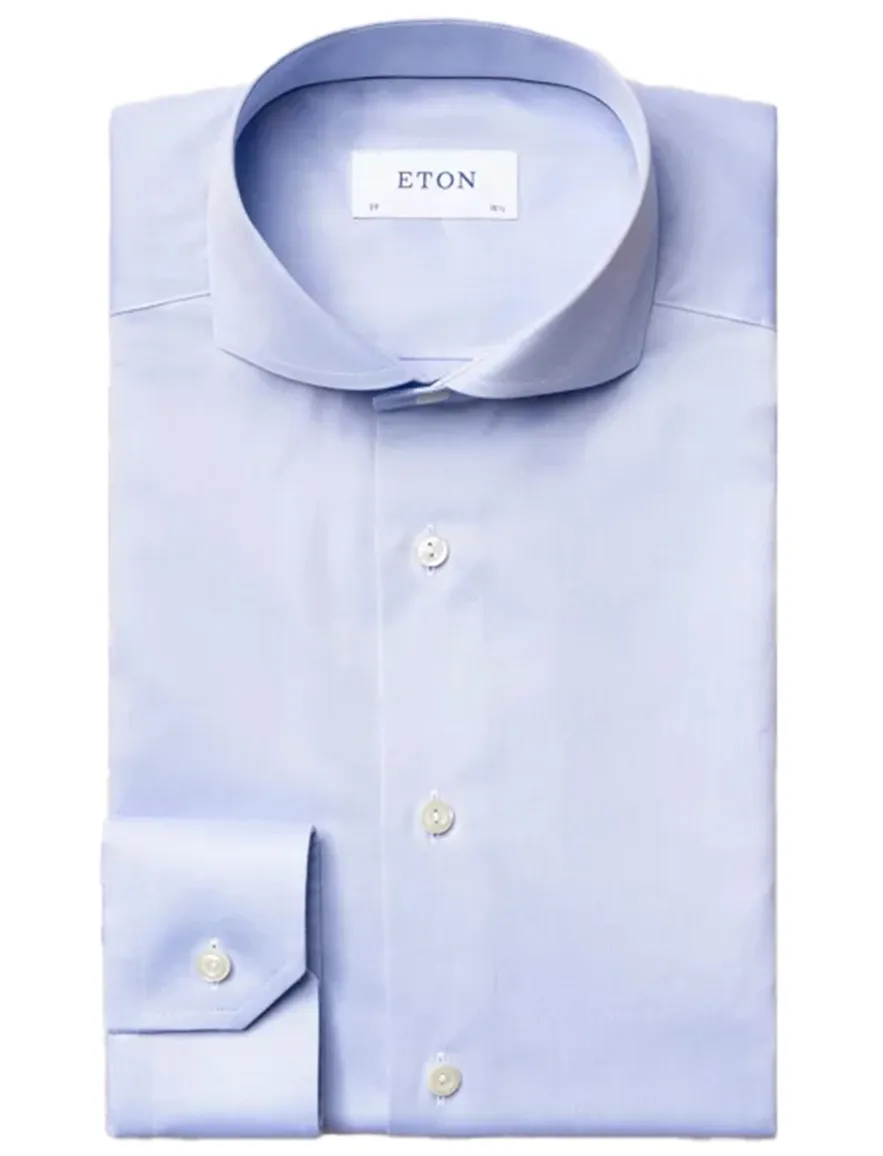 Eton overhemd effen lichtblauw slim fit cut away