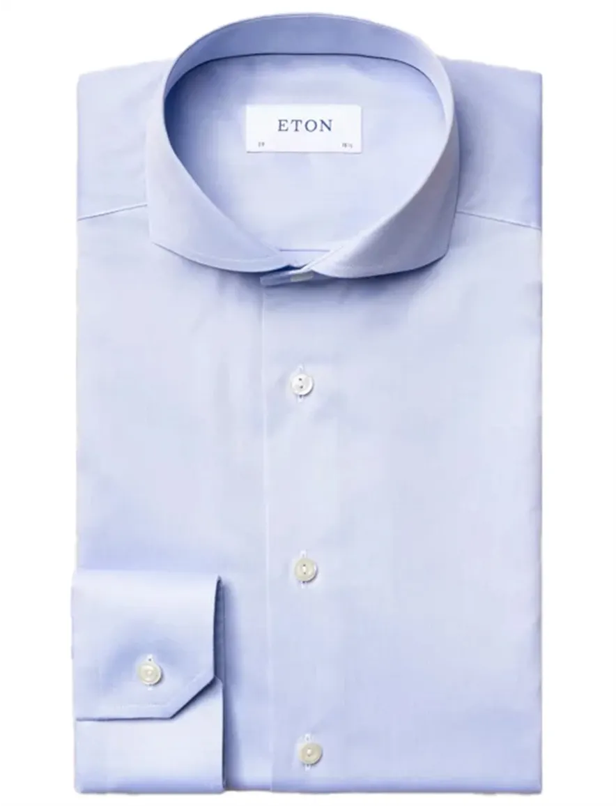 Eton overhemd effen lichtblauw slim fit cut away