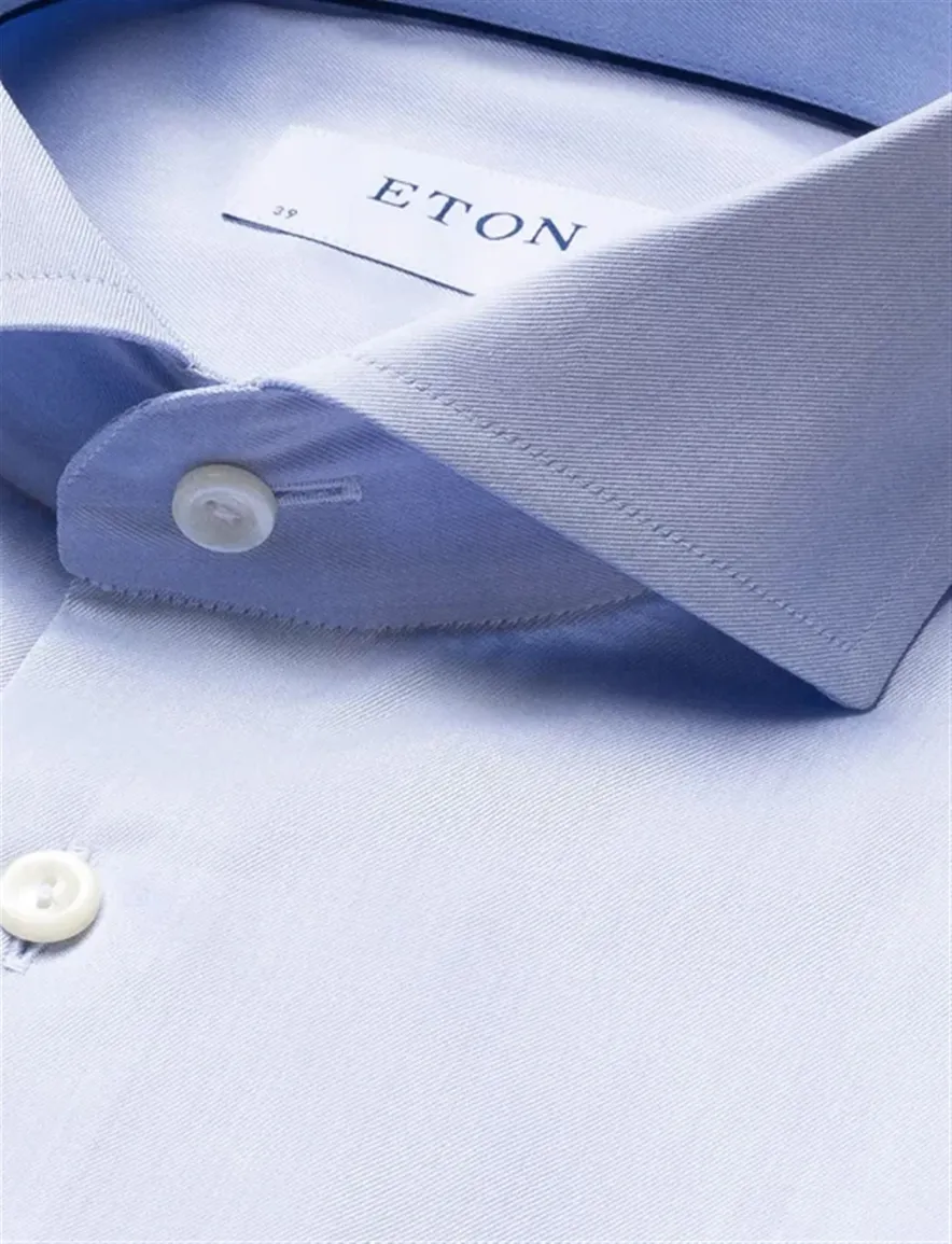 Eton overhemd effen lichtblauw slim fit cut away