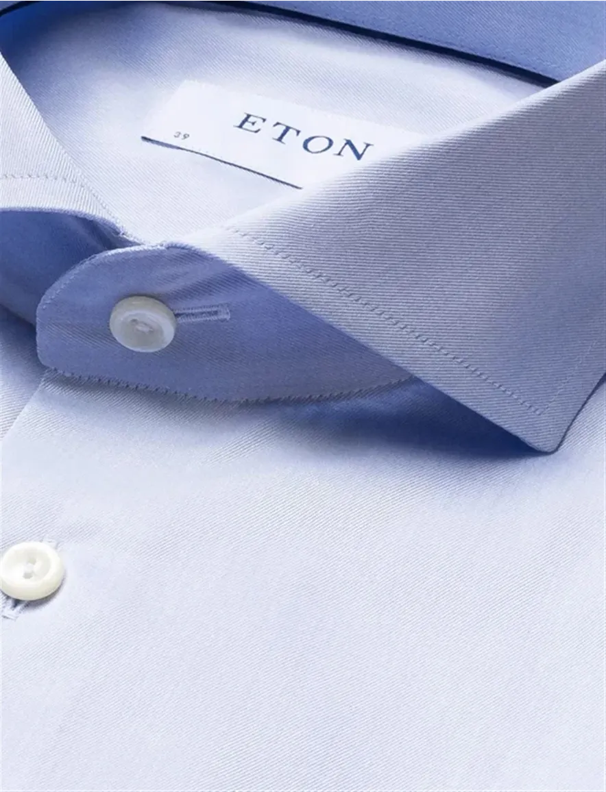 Eton overhemd effen lichtblauw slim fit cut away