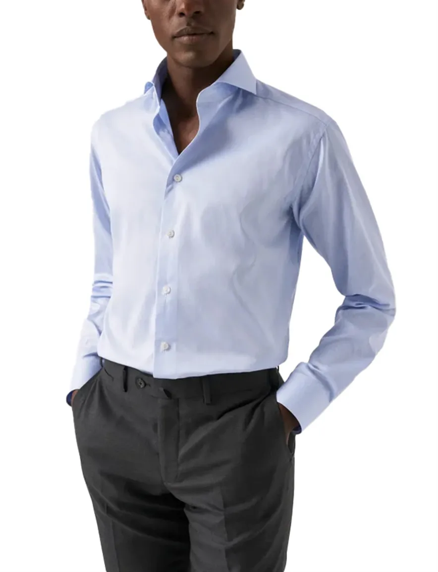 Eton overhemd effen lichtblauw slim fit cut away