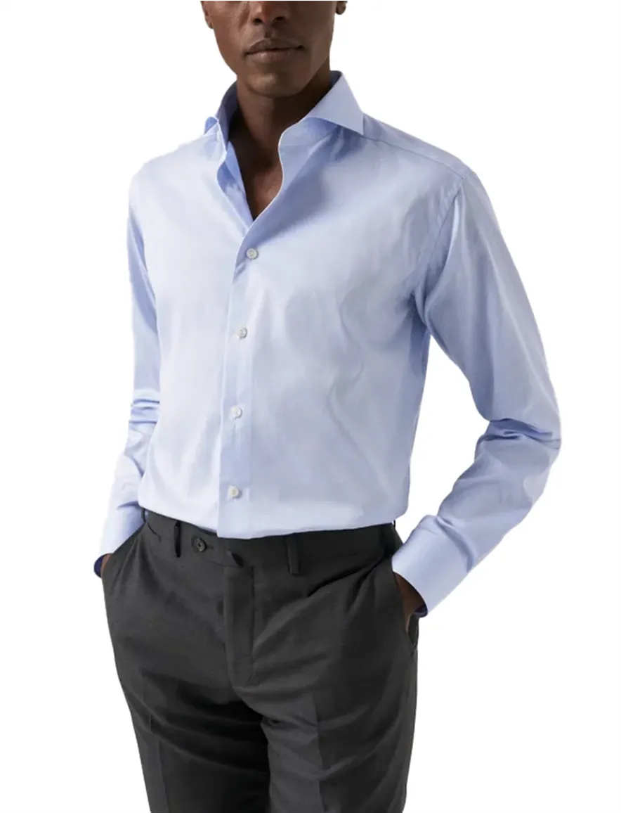 Eton overhemd effen lichtblauw slim fit cut away