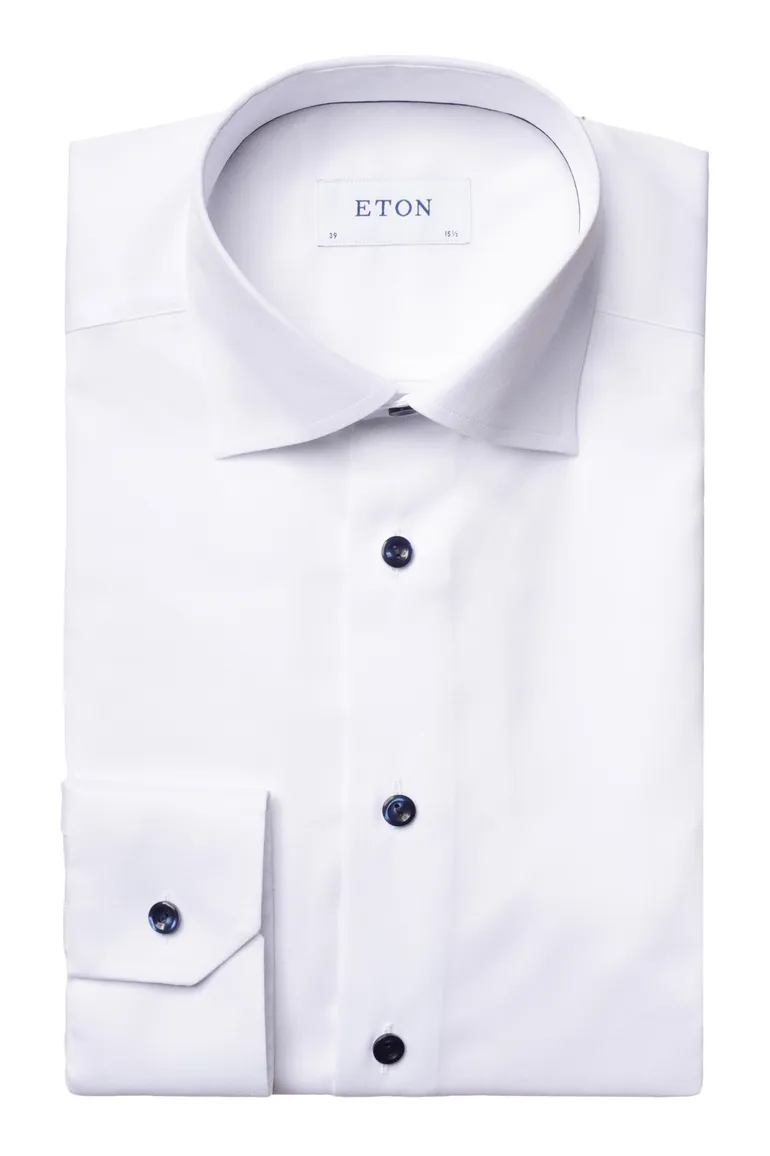 Eton overhemd wit met donkerblauwe knopen