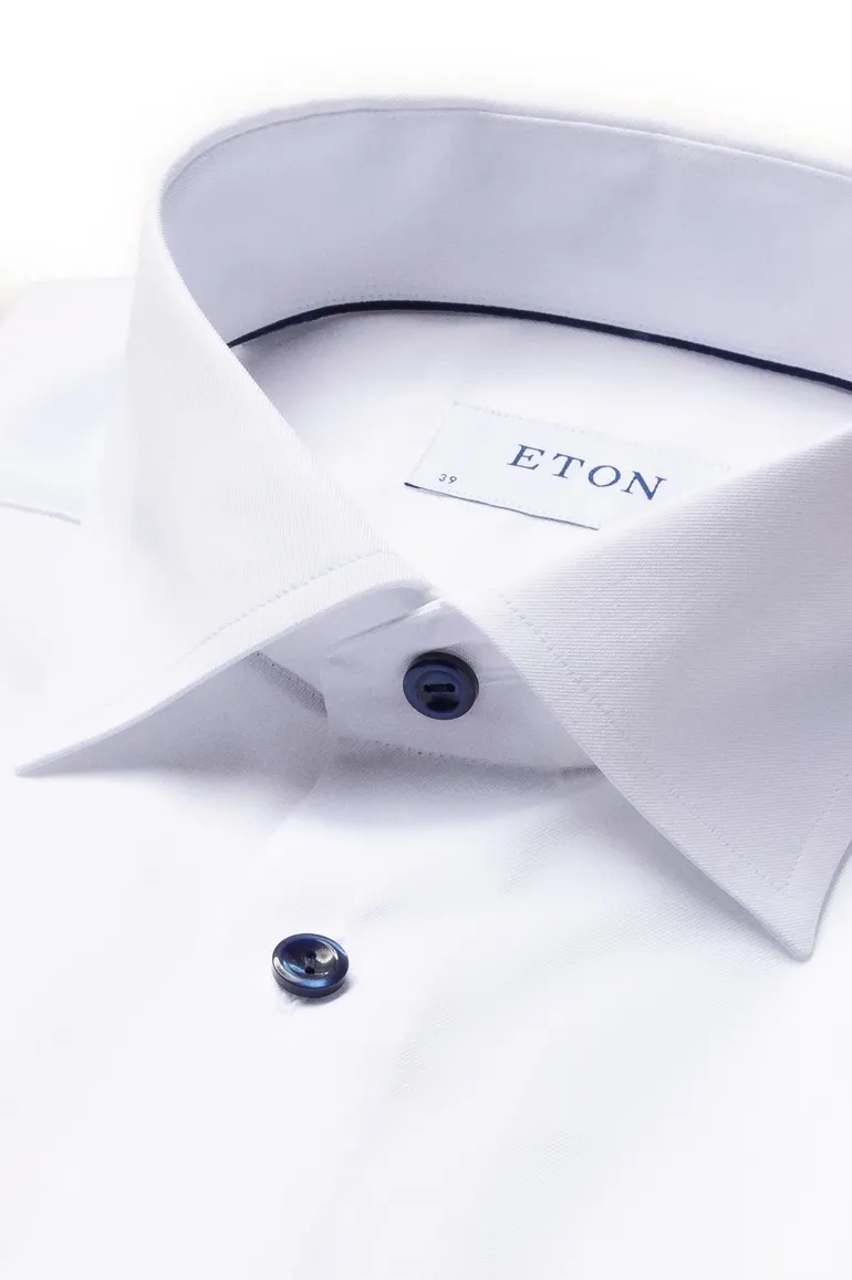 Eton overhemd wit met donkerblauwe knopen