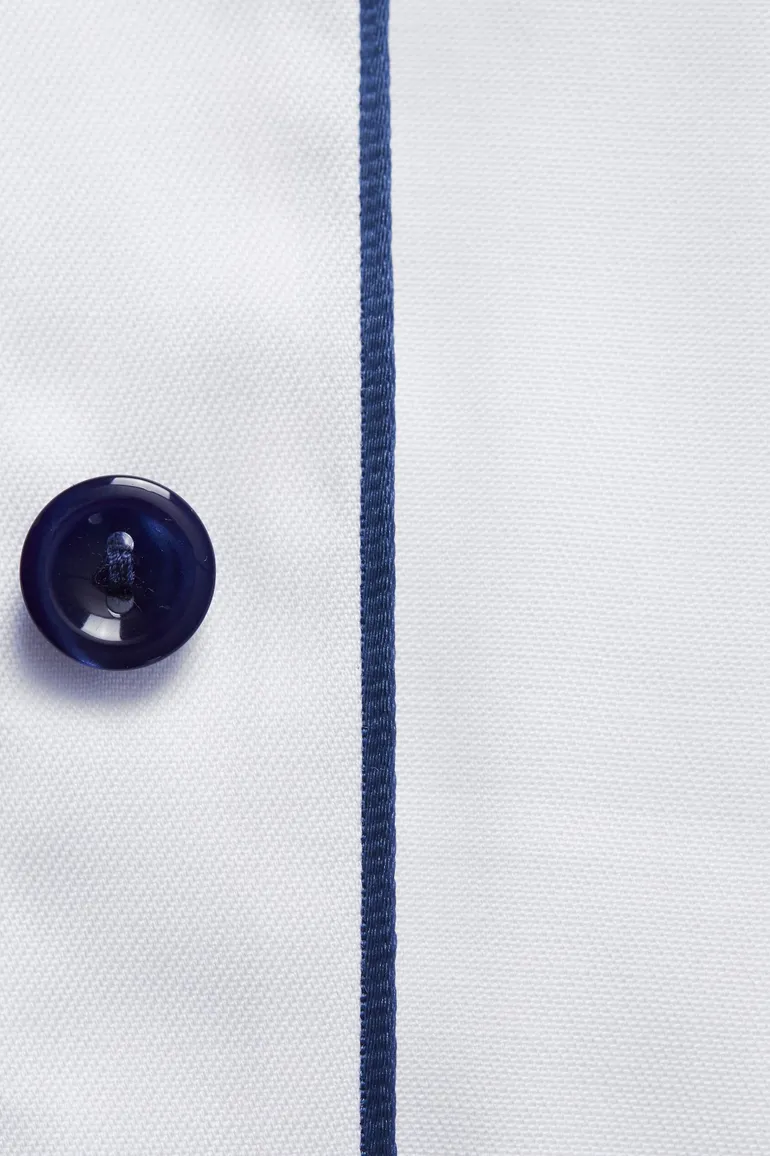 Eton overhemd wit met donkerblauwe knopen