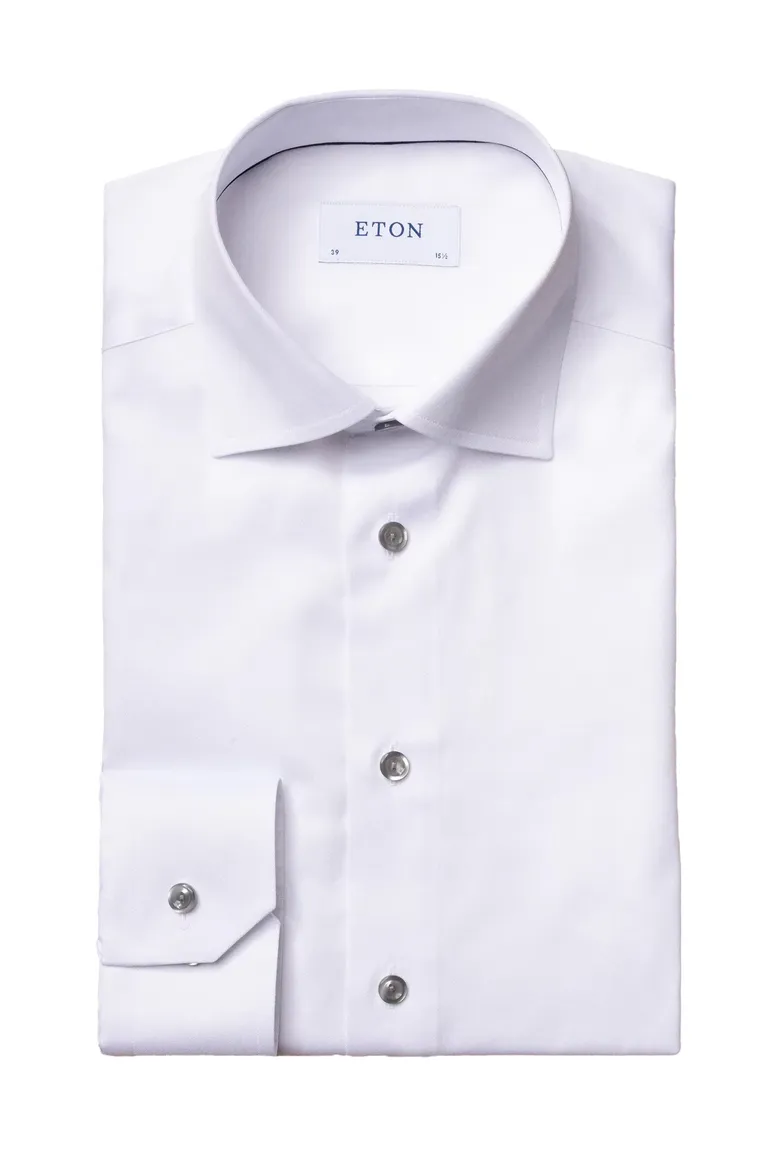 signature twill katoenen Eton overhemd wit contemporary fit
