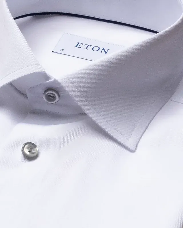 signature twill katoenen Eton overhemd wit contemporary fit