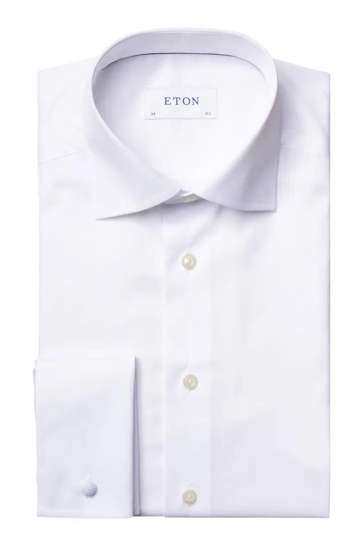 French cuff overhemd signature twill Eton wit contemporary fit