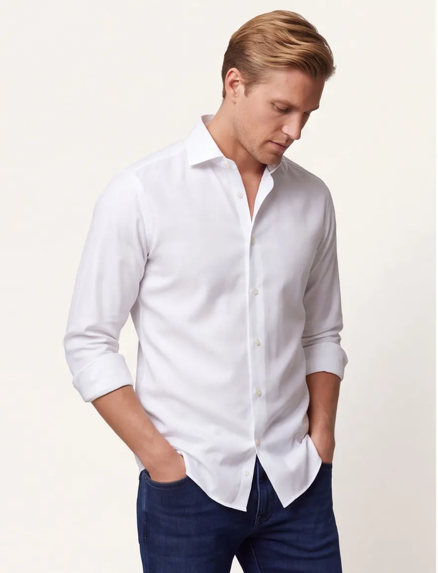Eton overhemd dubbele manchet wit contemporary fit