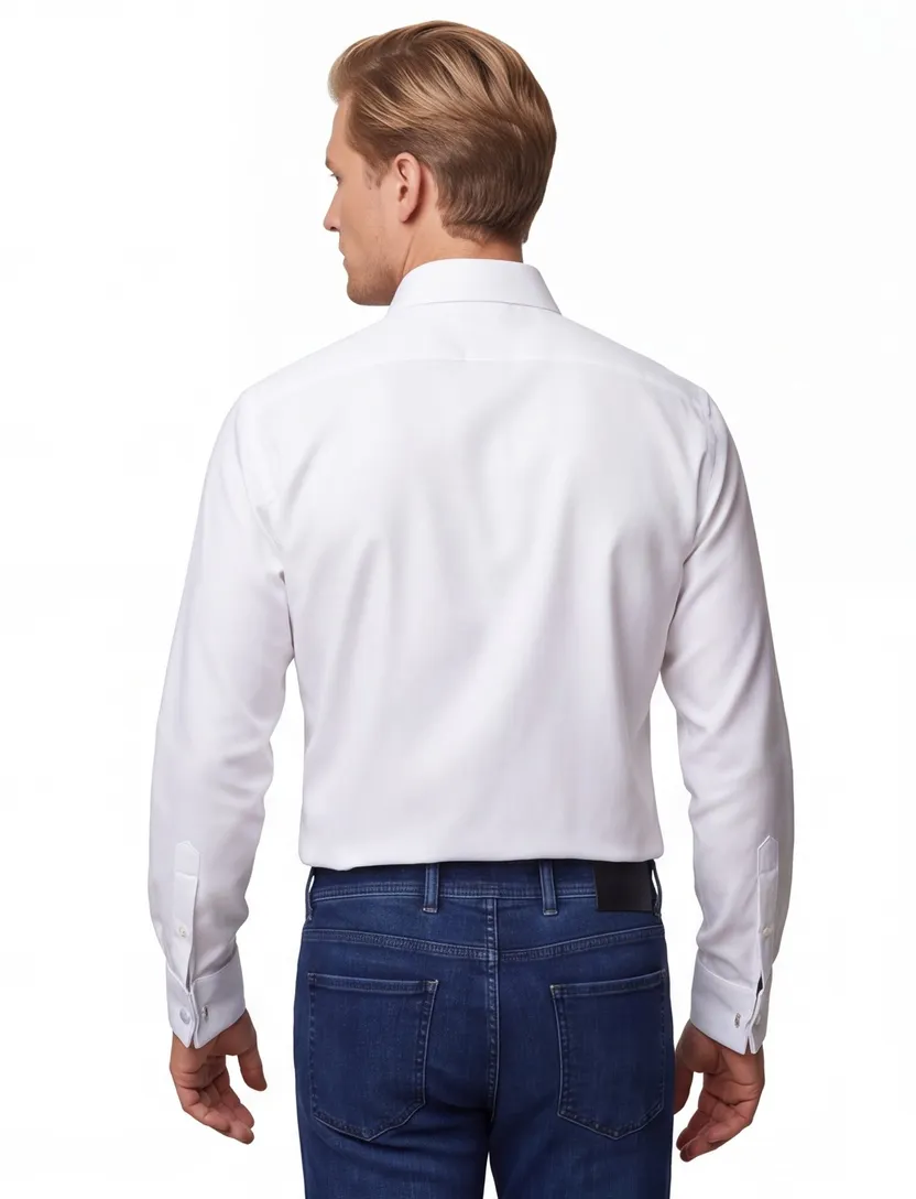 French cuff overhemd signature twill Eton wit contemporary fit