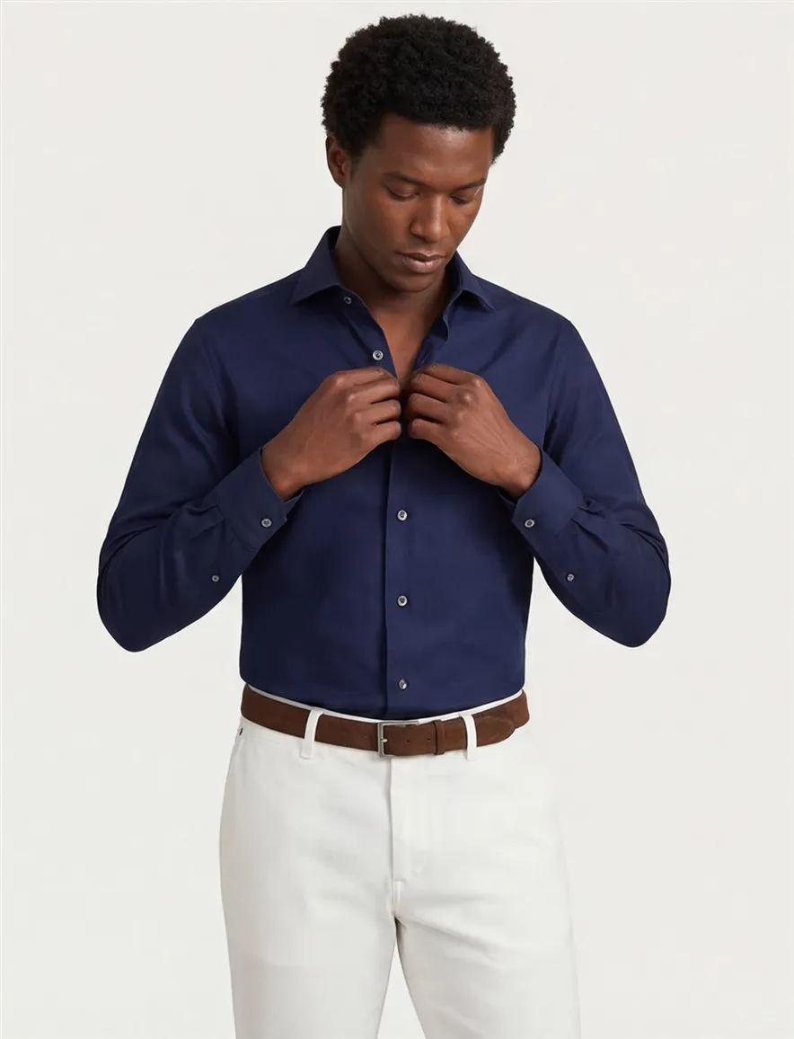 Eton donkerblauw overhemd Contemporary fit signature twill