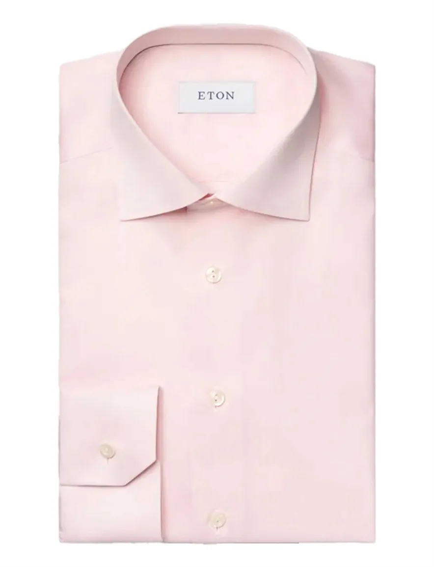 Contemporary fit roze Eton signature twill katoen overhemd