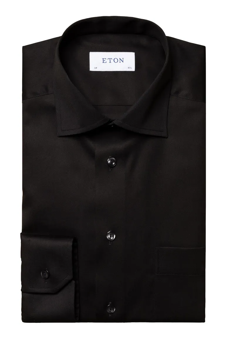 Eton business Signature Twill overhemd Classic Fit zwart effen