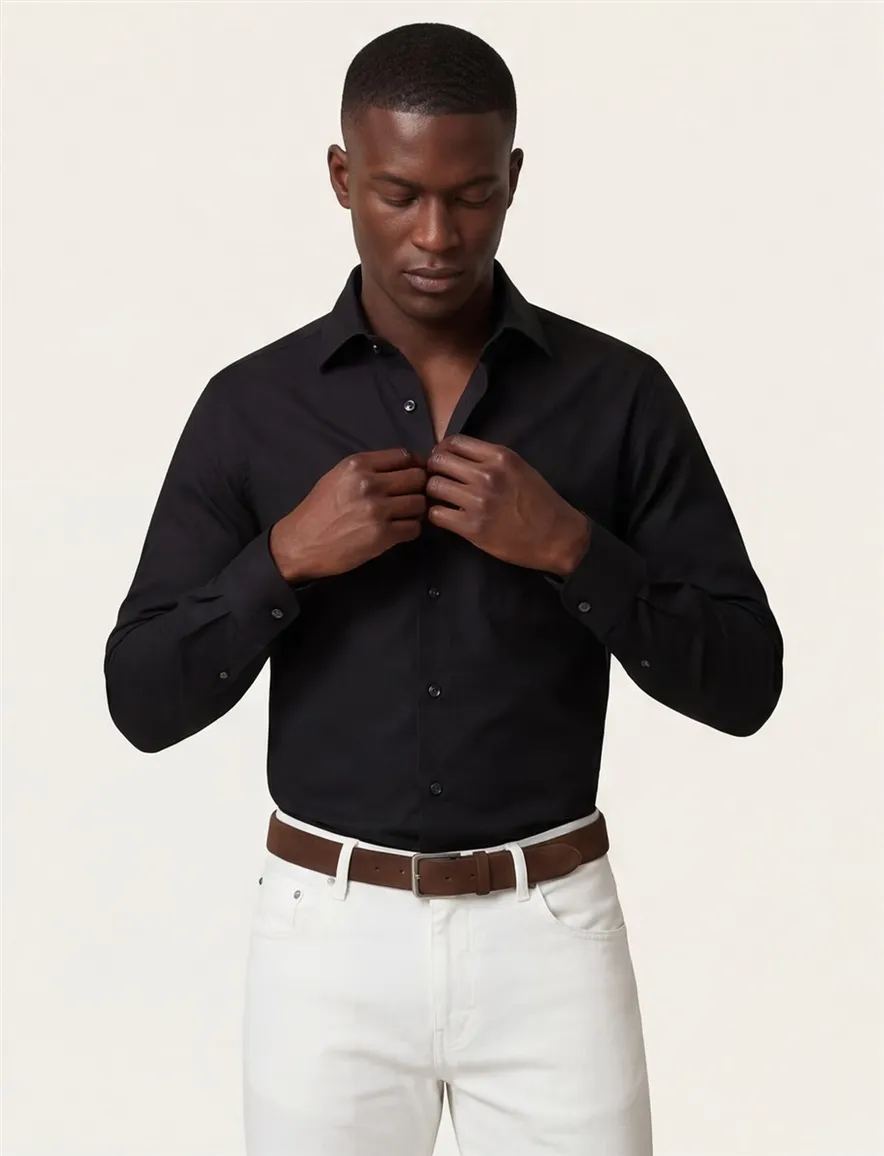 Eton business Signature Twill overhemd Classic Fit zwart effen