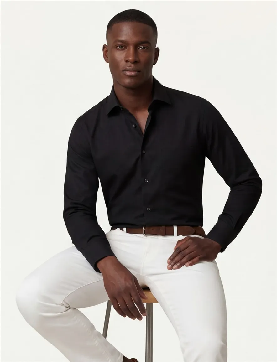 Eton business Signature Twill overhemd Classic Fit zwart effen