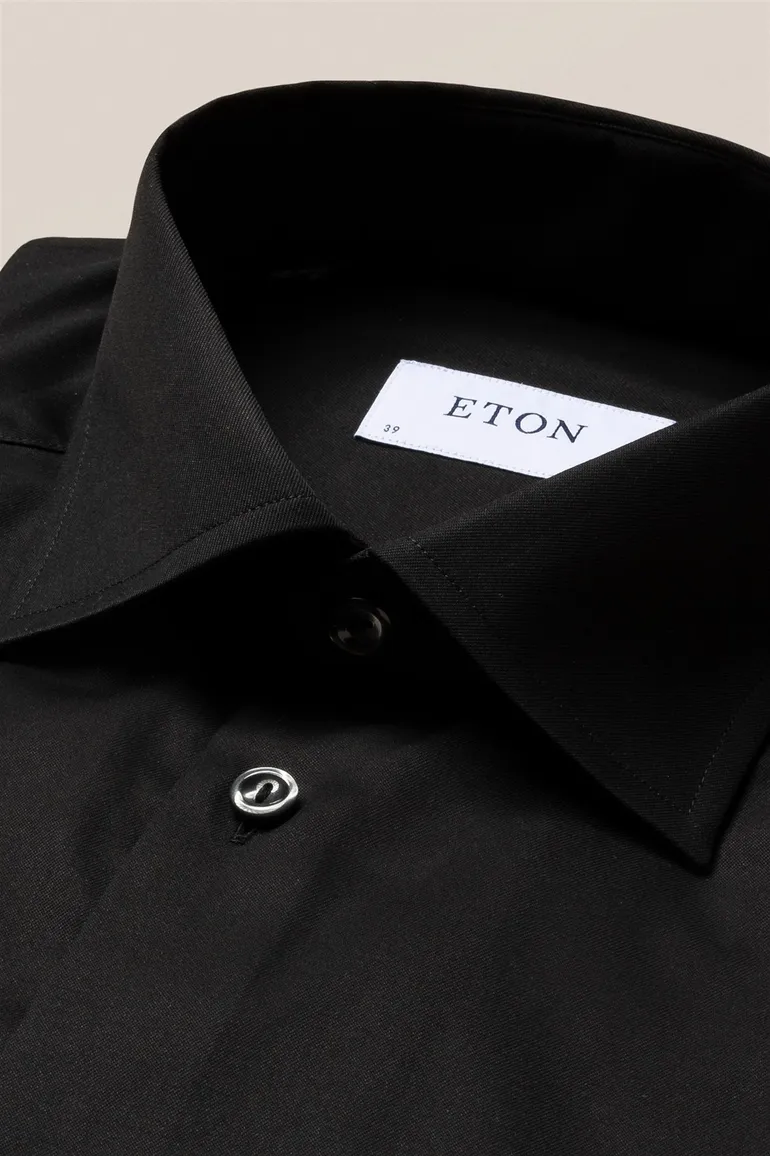 Eton business Signature Twill overhemd Classic Fit zwart effen