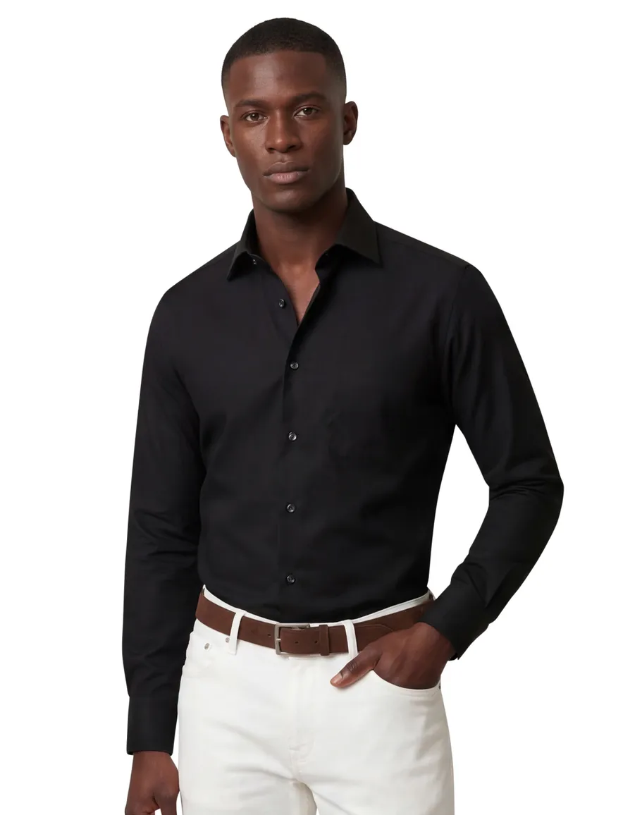 Eton business Signature Twill overhemd Classic Fit zwart effen
