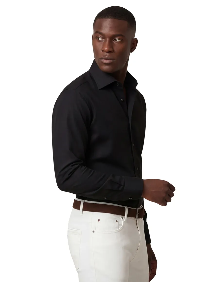 Eton business Signature Twill overhemd Classic Fit zwart effen