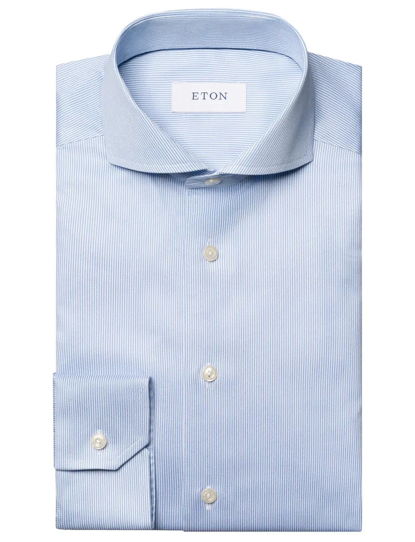 Eton overhemd lichtblauw Fine Stripe Signature Twill lange mouw