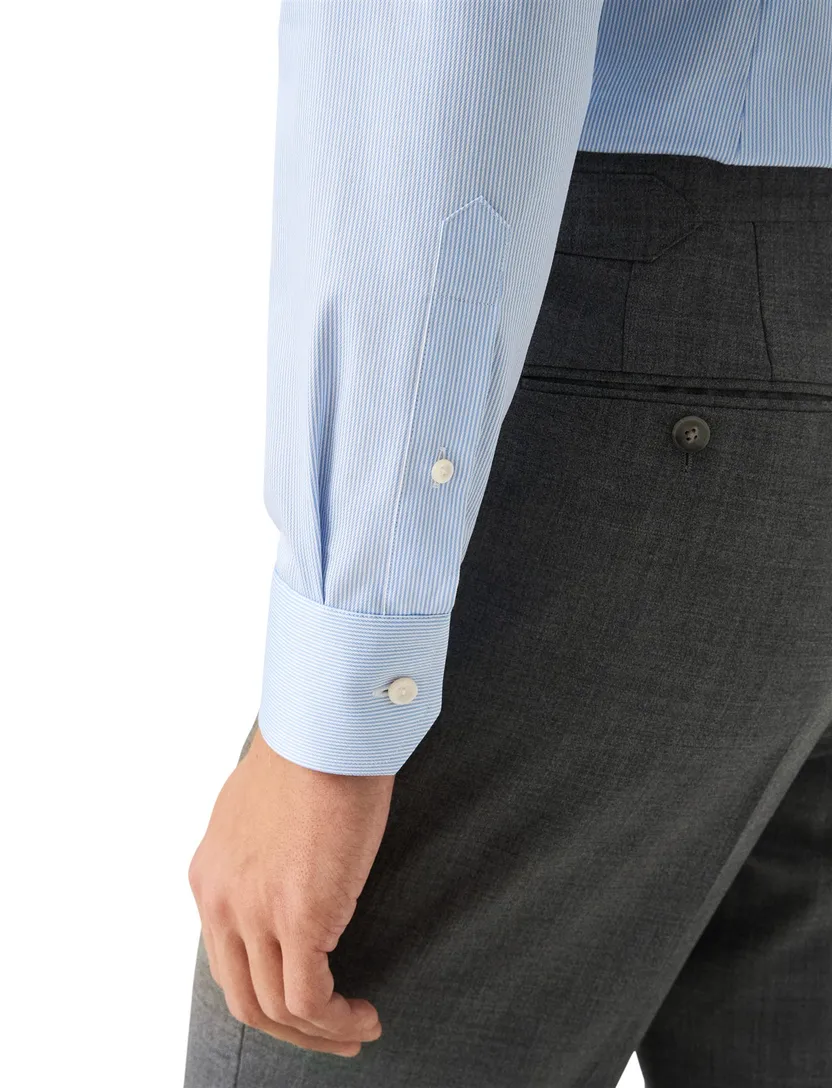 Eton overhemd lichtblauw Fine Stripe Signature Twill lange mouw