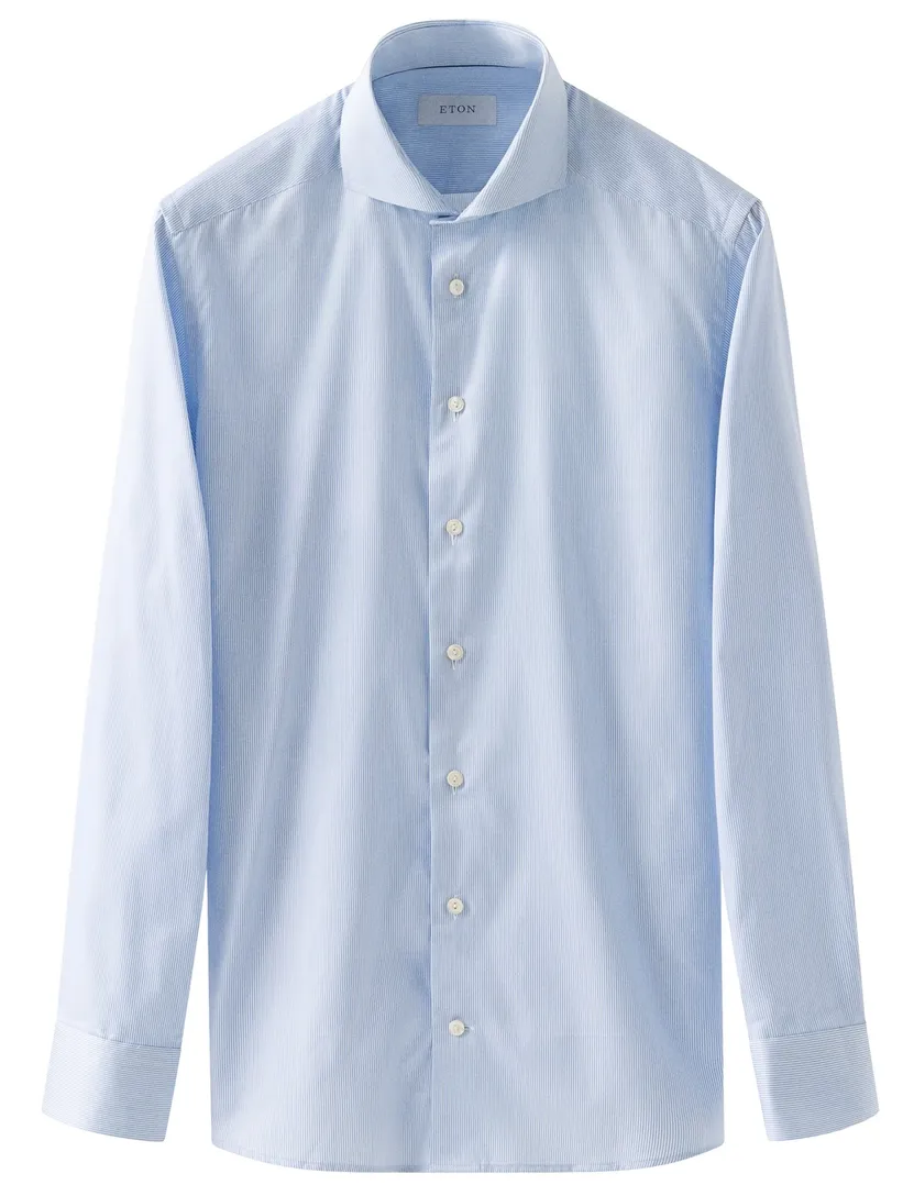 Eton overhemd lichtblauw Fine Stripe Signature Twill lange mouw