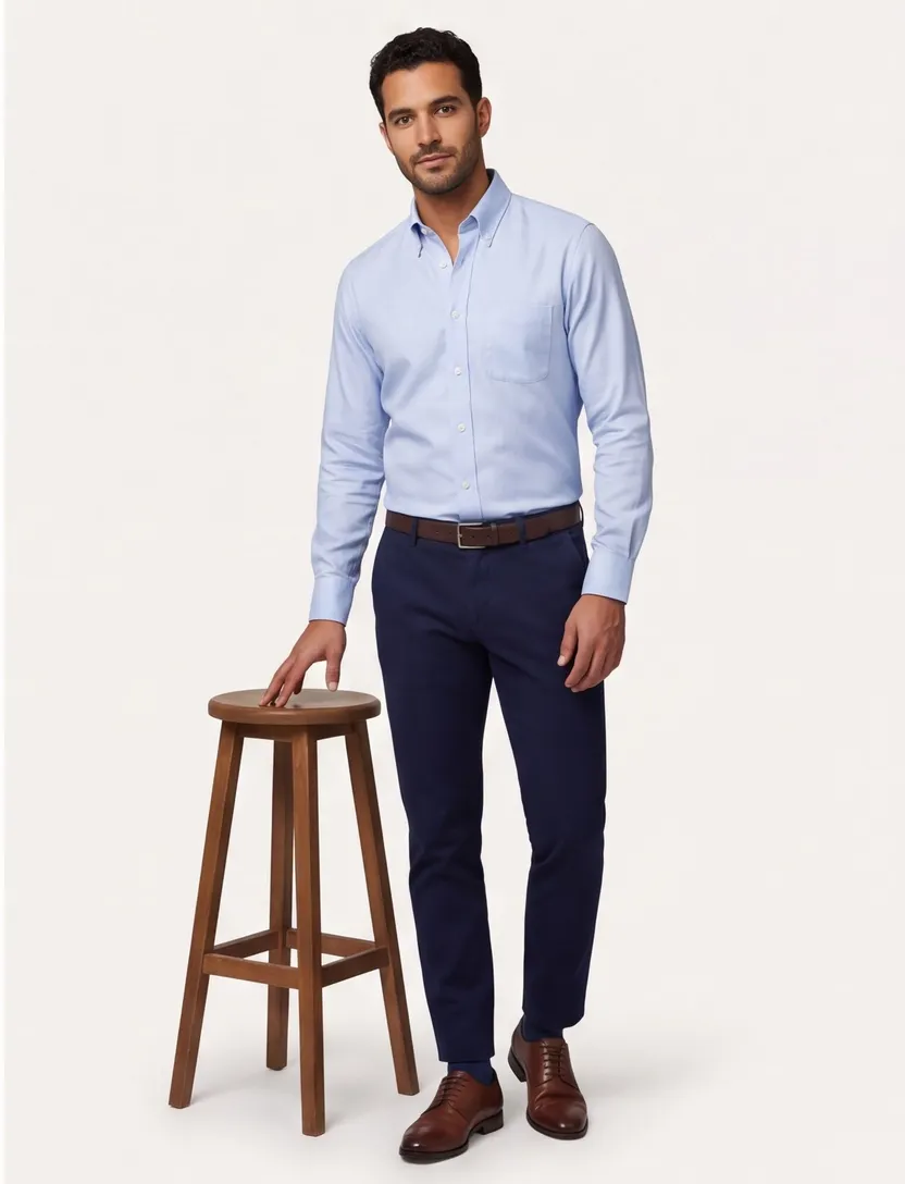katoenen Eton overhemd lichtblauw katoen Contemporary Fit