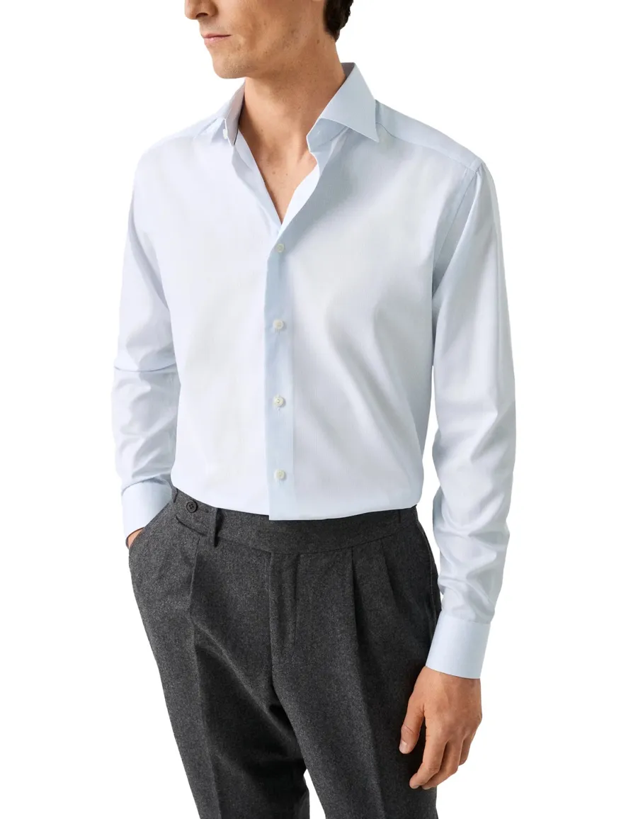 Eton overhemd lichtblauw - wit Fine Striped Twill Shirt