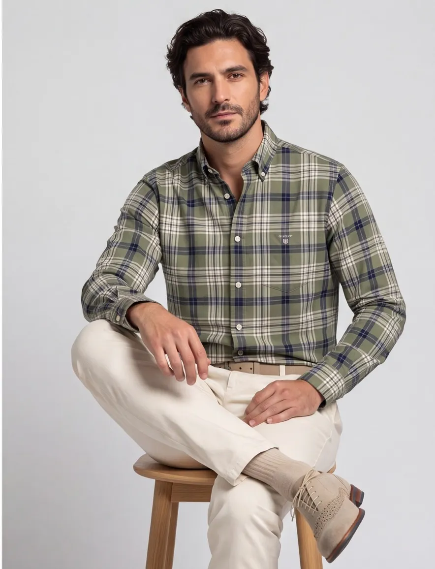 Gant Regular Fit casual overhemd groen