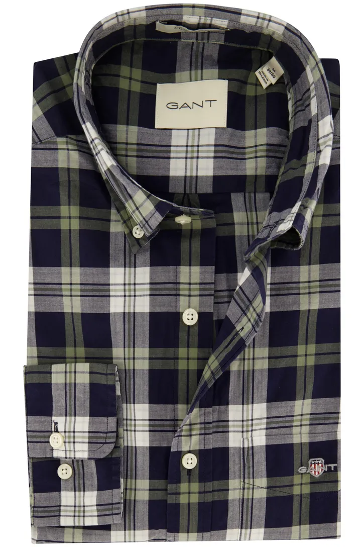 Gant overhemd donkerblauw geruit poplin
