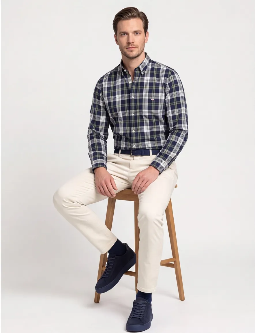 casual overhemd donkerblauw Gant Regular Fit