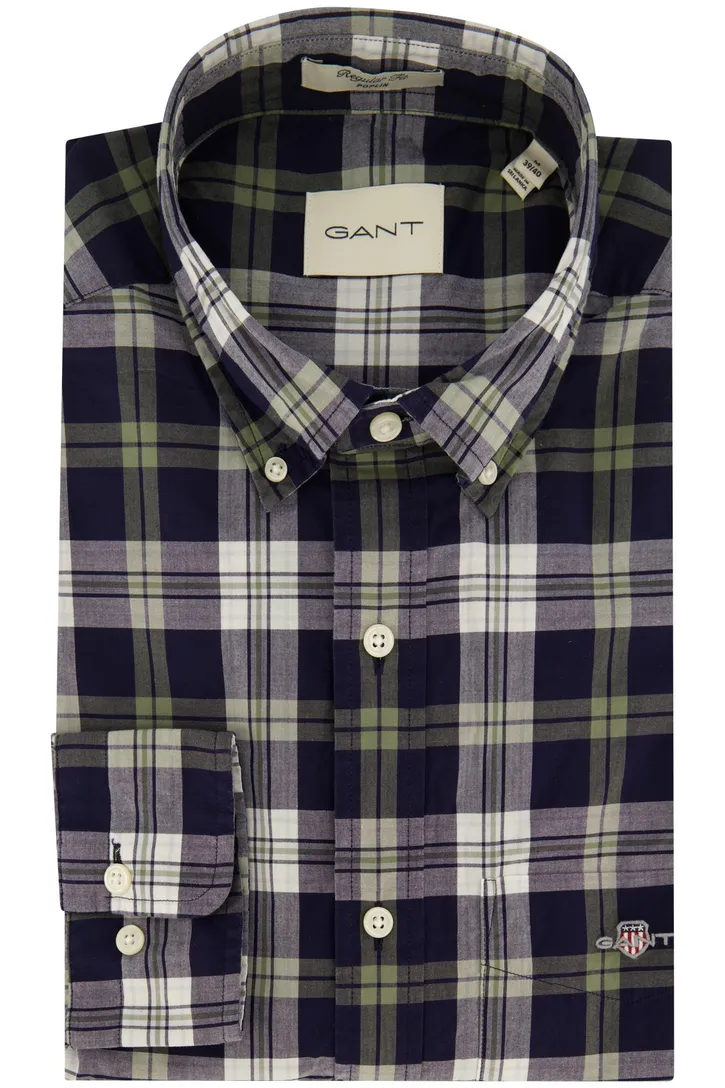 Gant overhemd donkerblauw geruit poplin