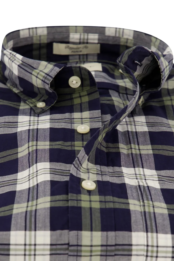 Gant overhemd donkerblauw geruit poplin