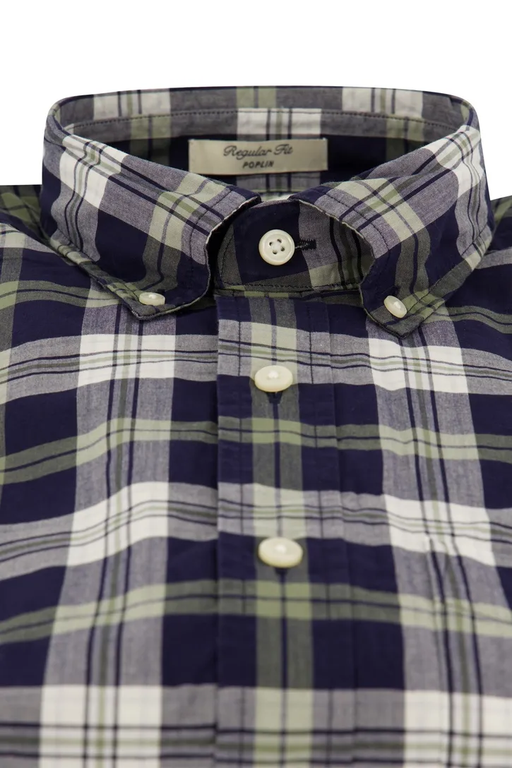 Gant overhemd donkerblauw geruit poplin