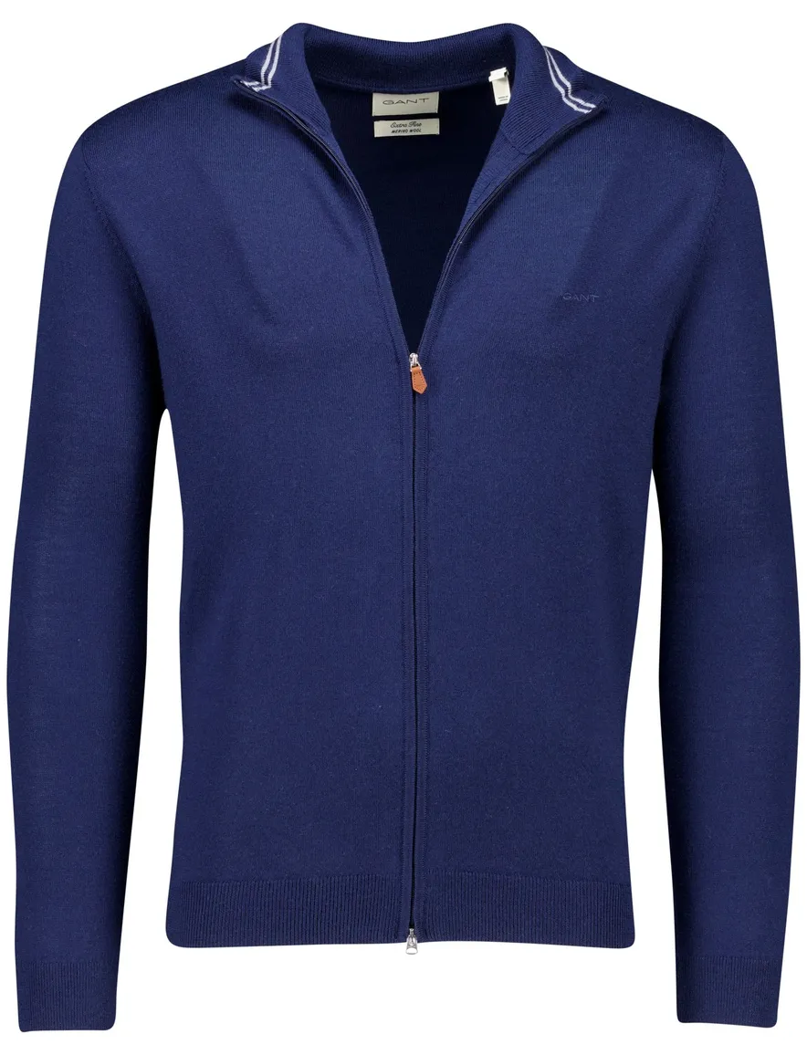 Gant vest blauw merinowol