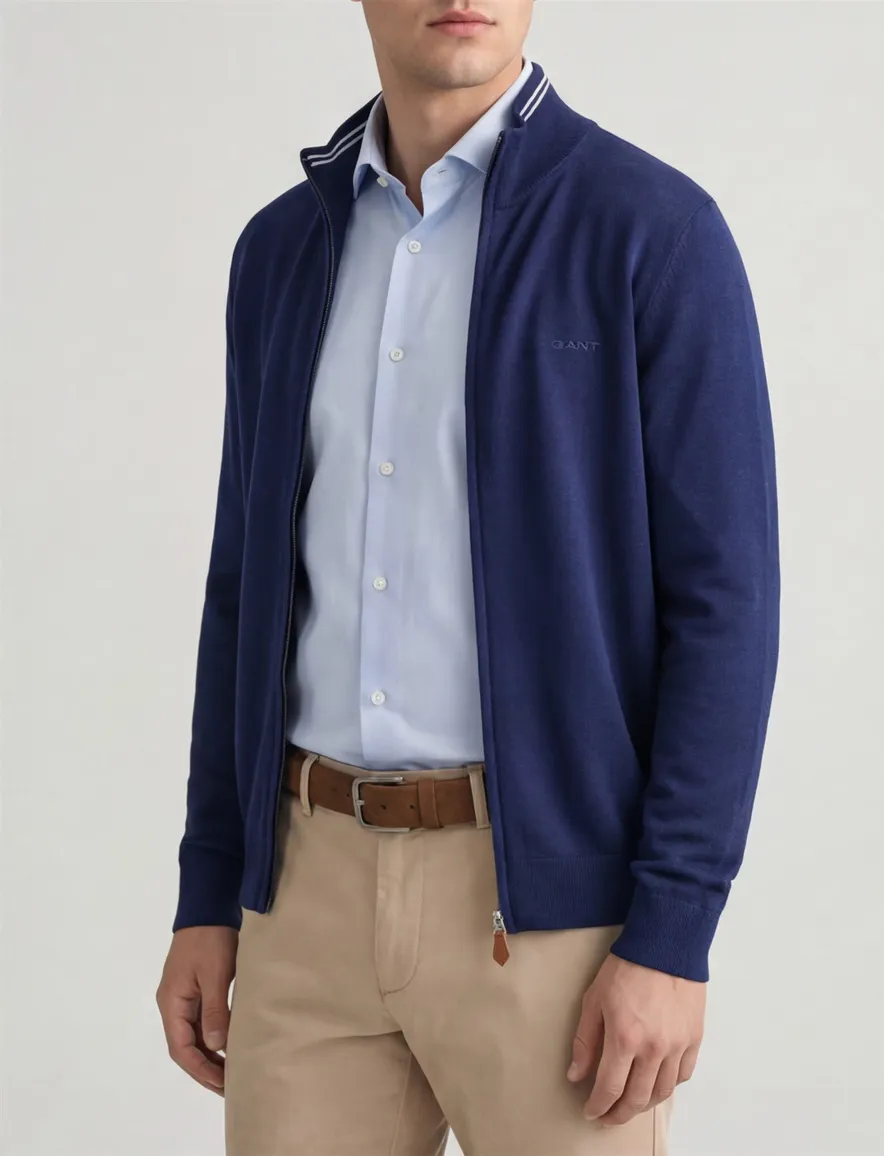 Gant vest blauw merinowol