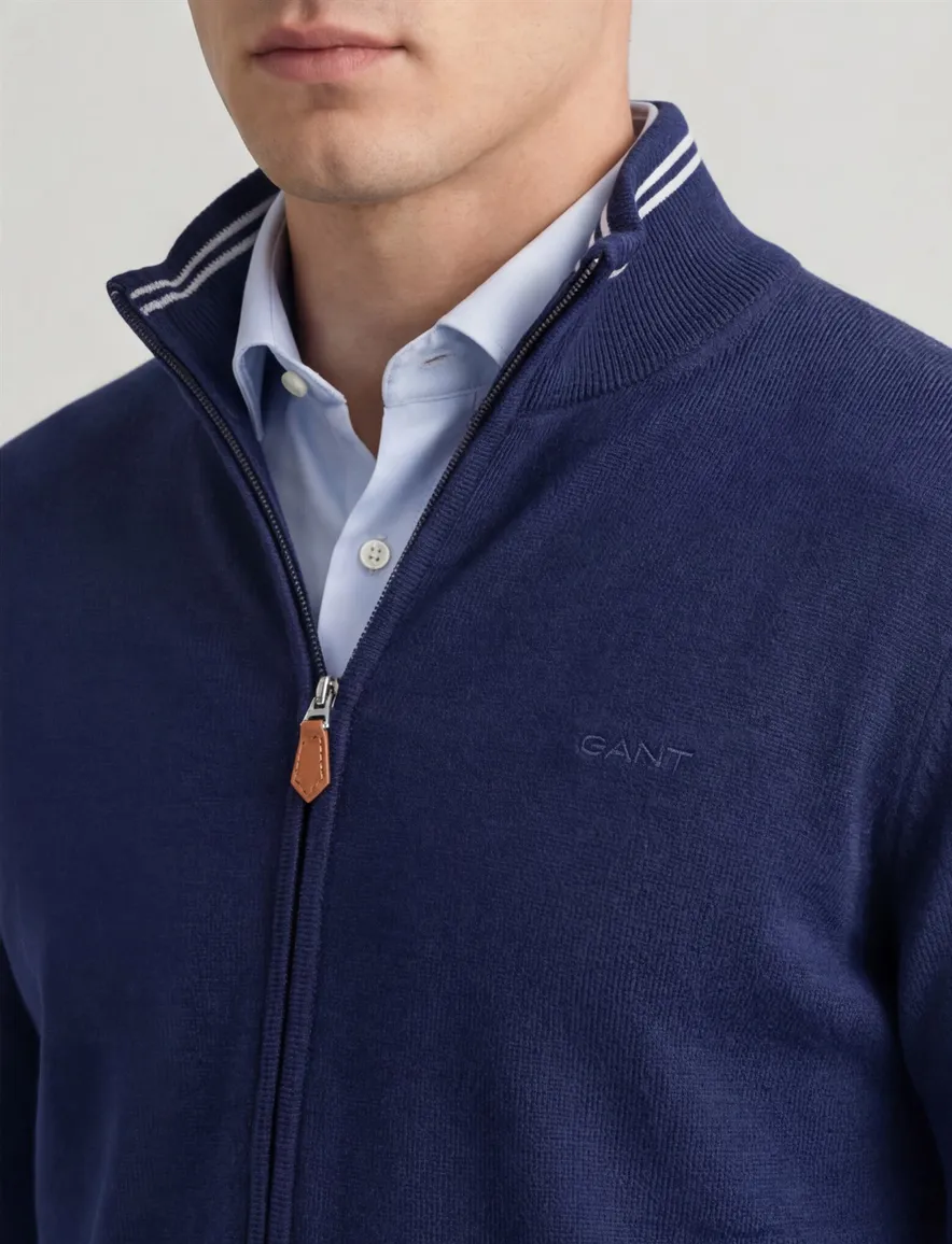 Gant vest blauw merinowol