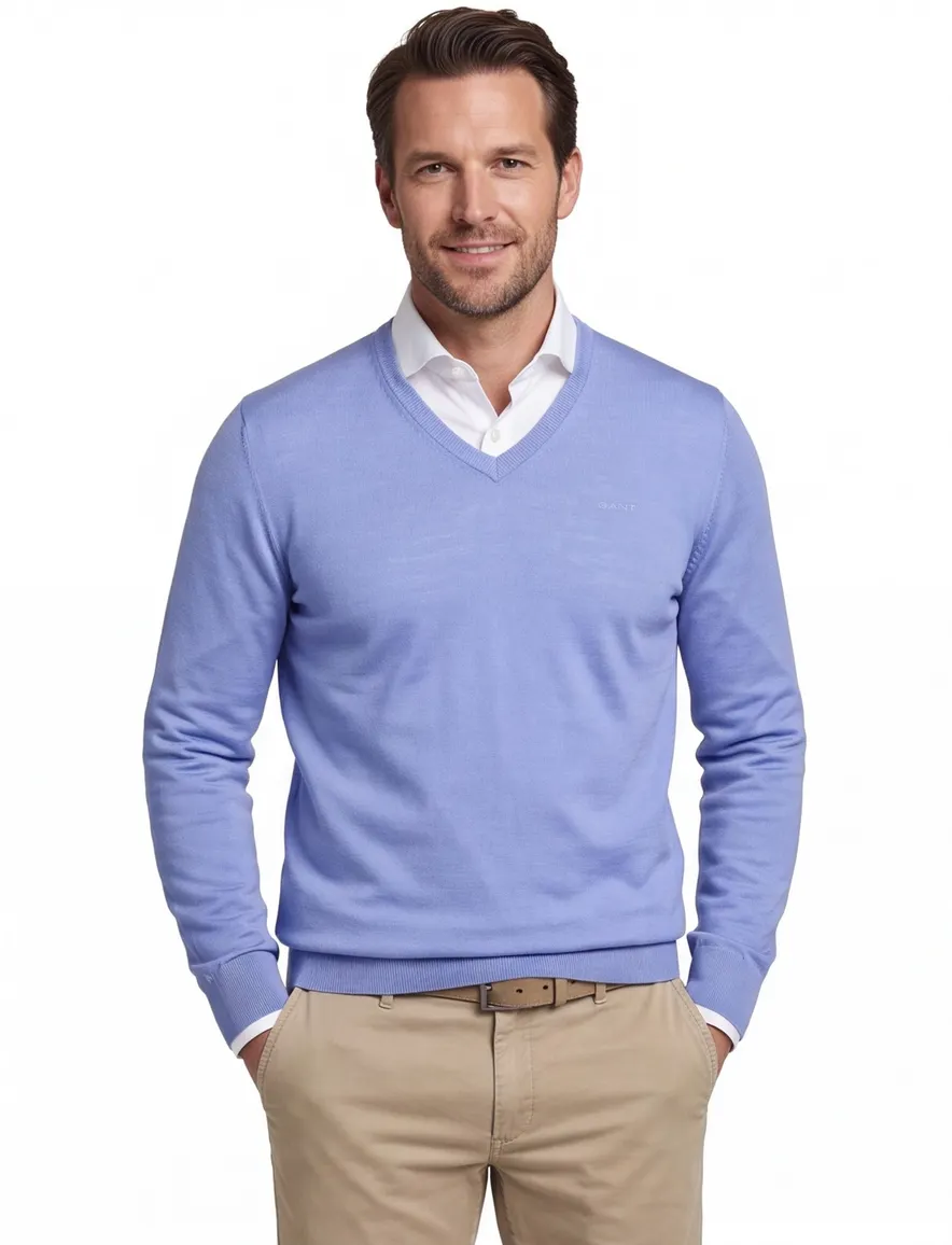 Gant trui blauw v-hals normale fit