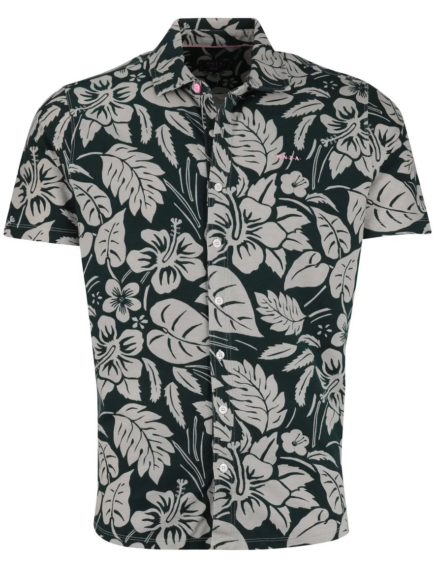 NZA overhemd Edward groen geprint korte mouw wide collar