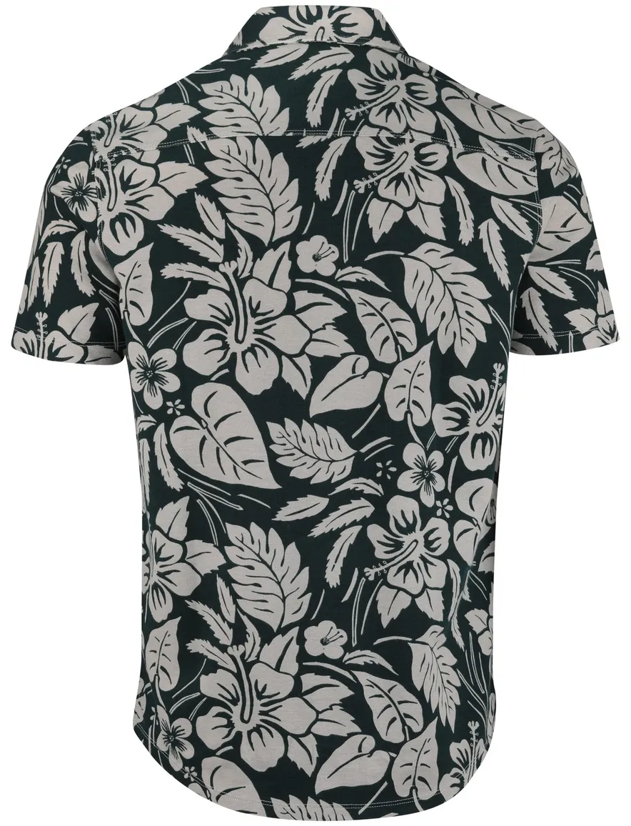 NZA overhemd Edward groen geprint korte mouw wide collar