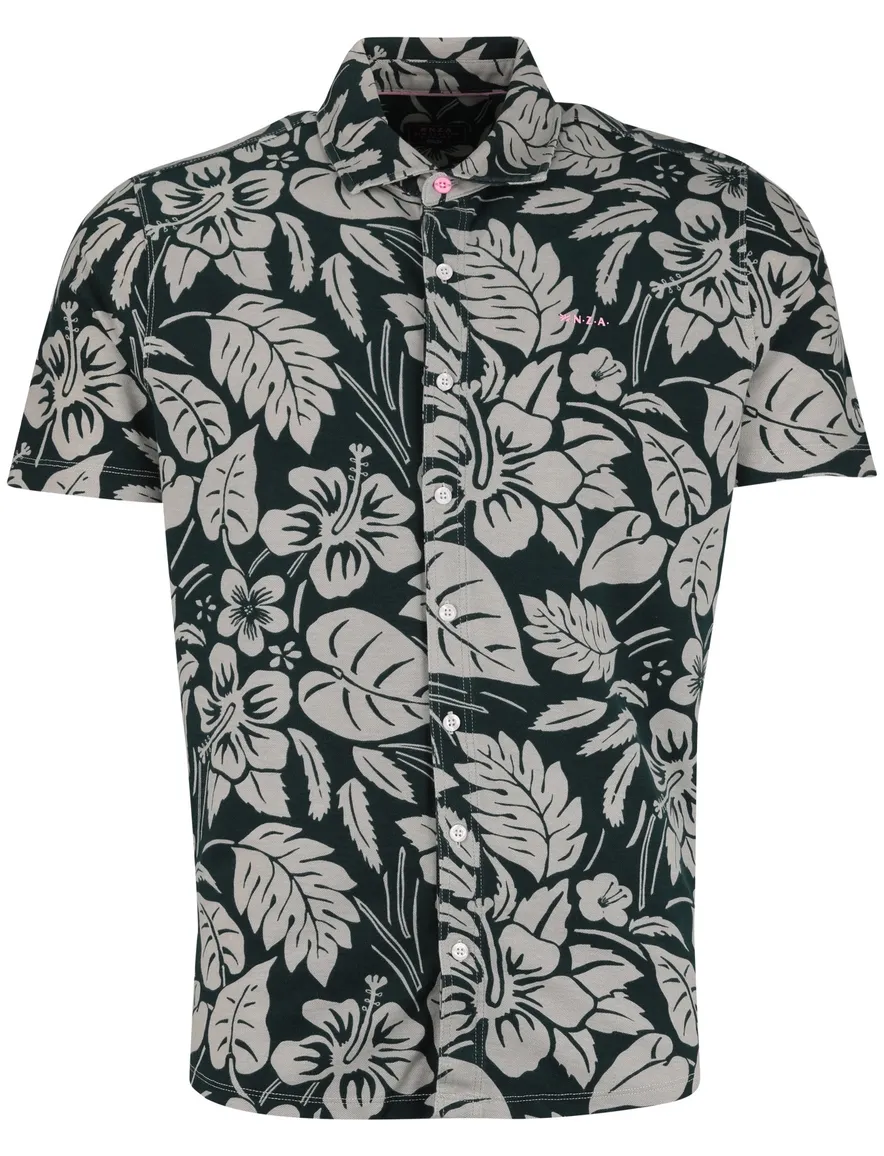 NZA overhemd Edward groen geprint korte mouw wide collar