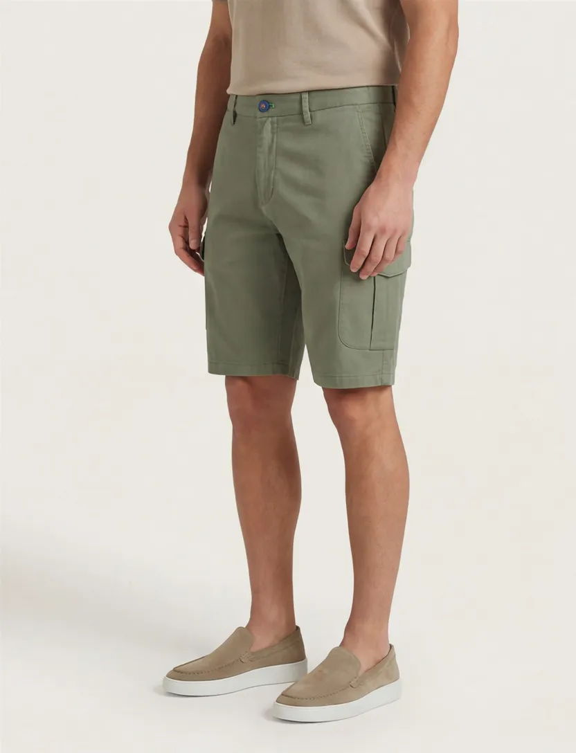 Katoenen New Zealand korte broek effen olijfgroen normale fit