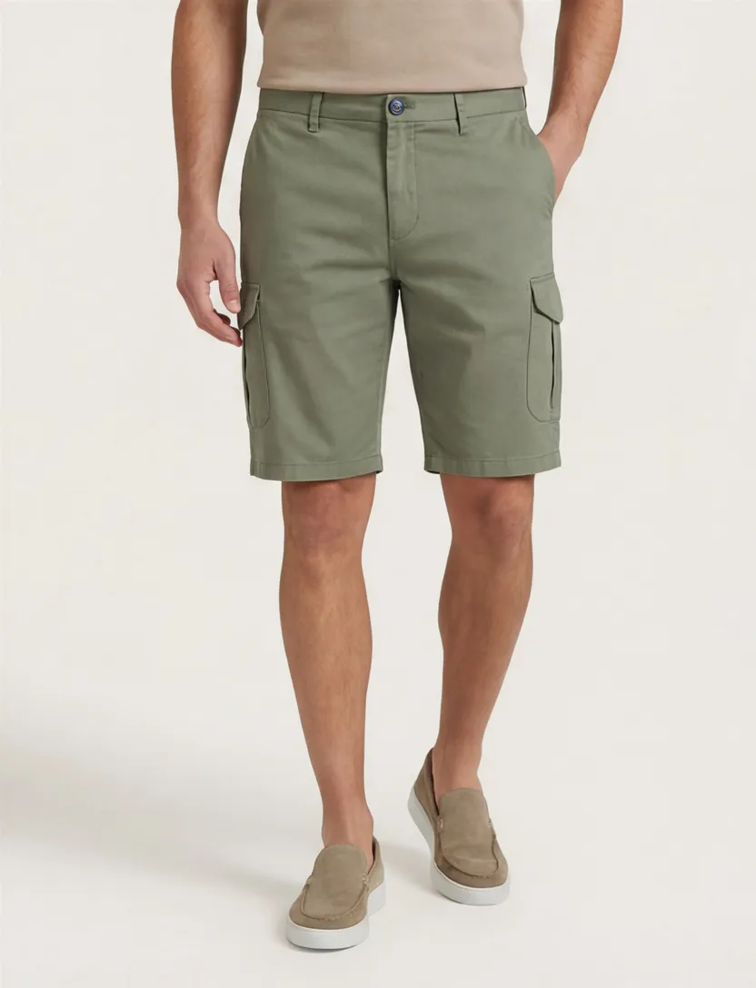 Katoenen New Zealand korte broek effen olijfgroen normale fit